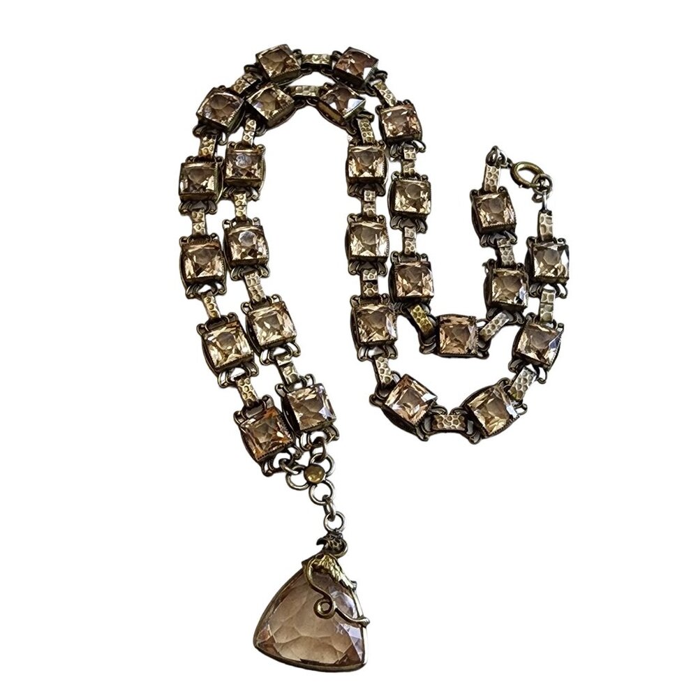 Antique Deco European Faceted Heavy Crystal Necklace with Gargoyle Over Pendant